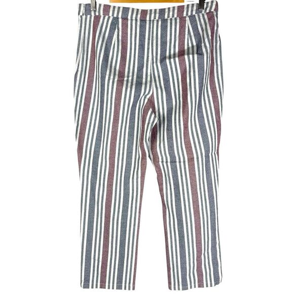 Free People Blue White Linen Blend Stripe Straight Cropped Pants Women’s Size 12 - Picture 3 of 9